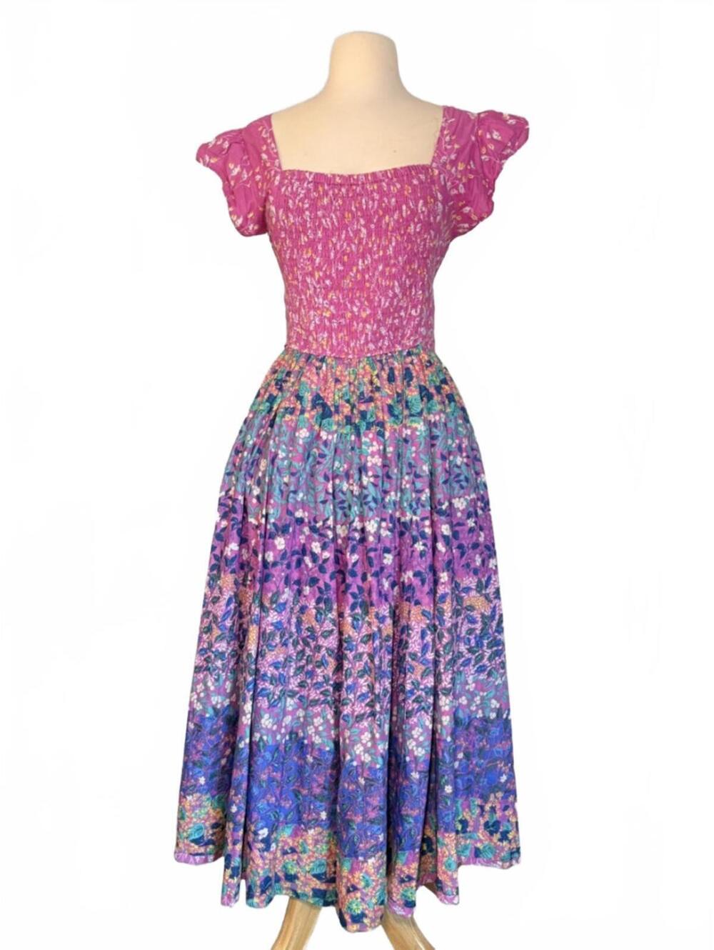 Caroline Constas Spring Floral Midi Dress – Smocked Bodice | Open Back | Size: S